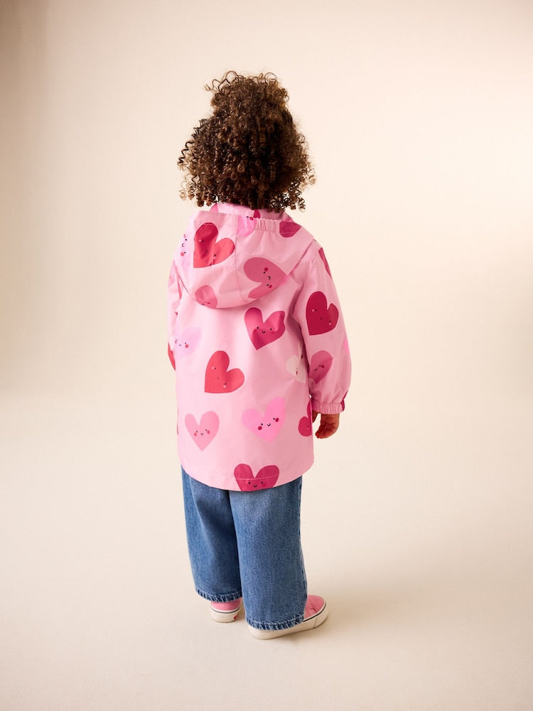 Pink Heart Shower Resistant Printed Raincoat (3mths-7yrs)