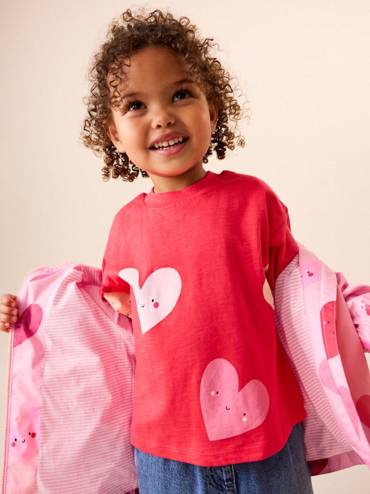 Pink Heart Shower Resistant Printed Raincoat (3mths-7yrs)