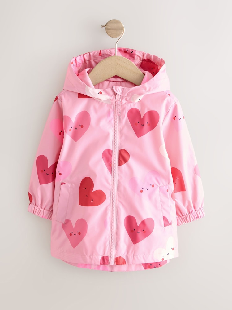 Pink Heart Shower Resistant Printed Raincoat (3mths-7yrs)