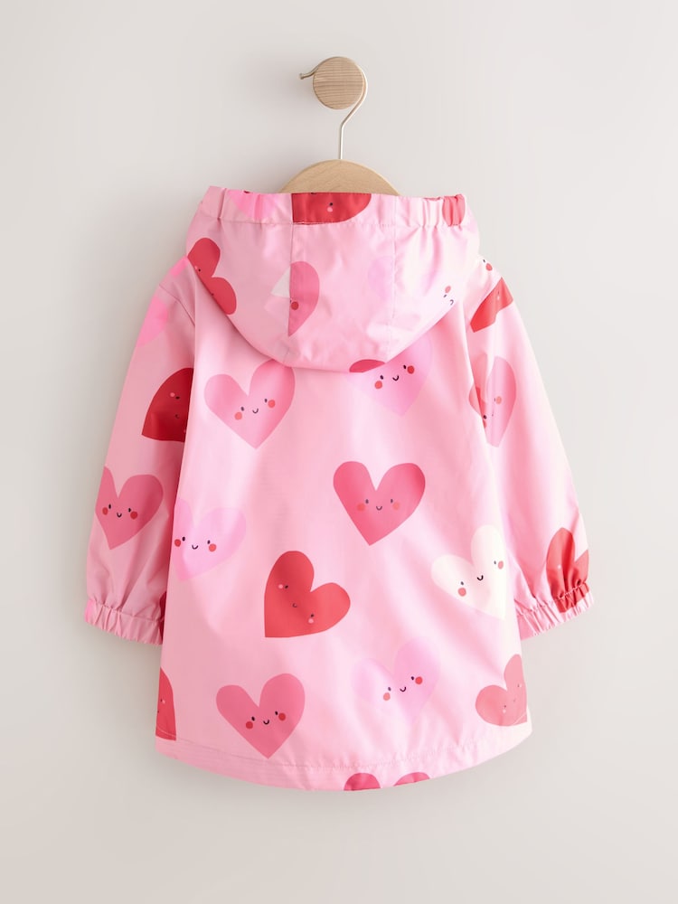 Pink Heart Shower Resistant Printed Raincoat (3mths-7yrs)
