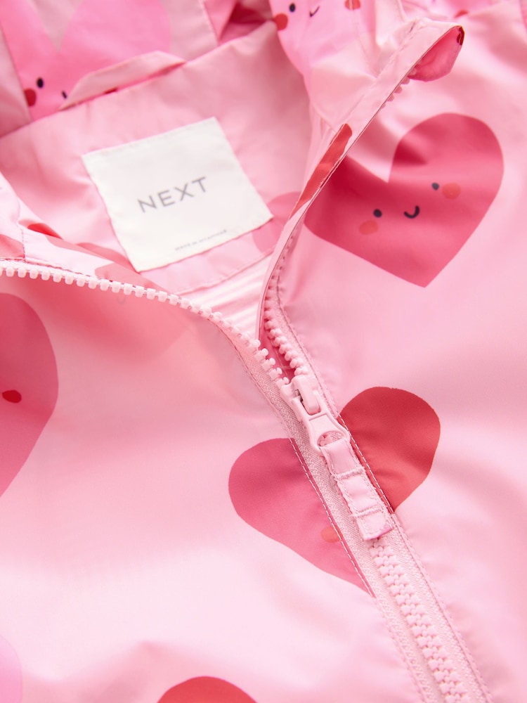 Pink Heart Shower Resistant Printed Raincoat (3mths-7yrs)