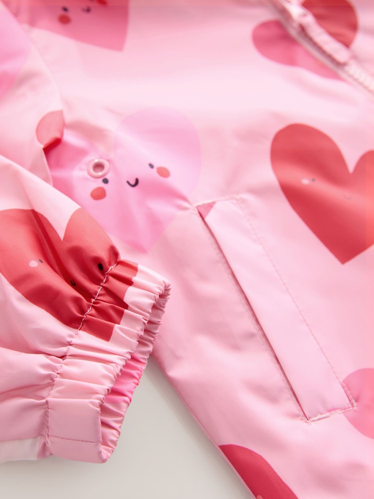 Pink Heart Shower Resistant Printed Raincoat (3mths-7yrs)