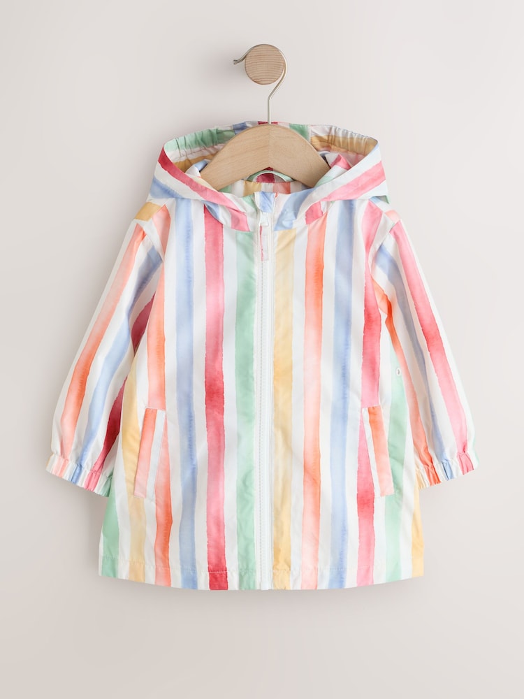 Multi Stripe Shower Resistant Printed Raincoat (3mths-7yrs)