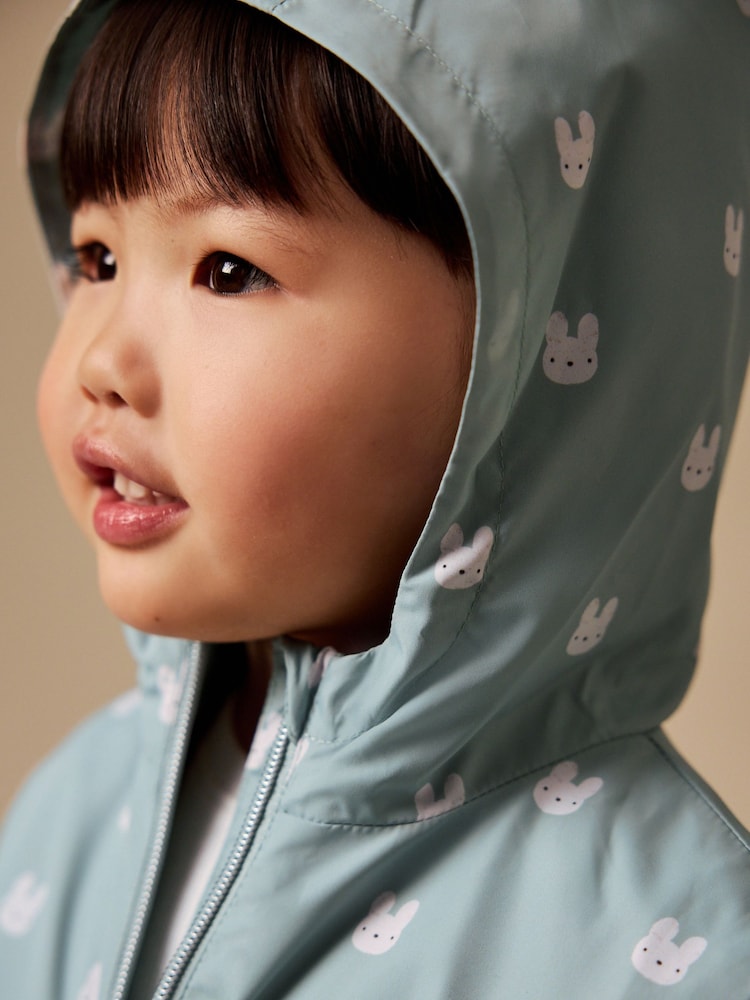Sage Bunny Printed Shower Resistant Frill Hem Raincoat (3mths-7yrs) - Size 6-9 Months (68-74cm)