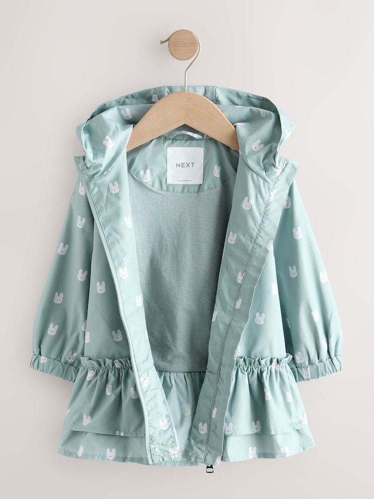 Sage Bunny Printed Shower Resistant Frill Hem Raincoat (3mths-7yrs) - Size 6-9 Months (68-74cm)