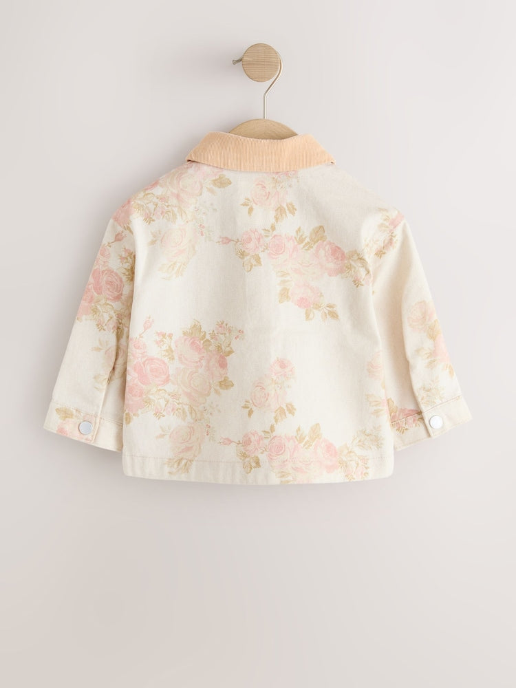 Ecru Floral Cord Collar Denim Jacket (3mths-7yrs)