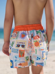White Postcard Printed Swim Shorts (3mths-7yrs) - Size 3-6 Months (62-68cm)
