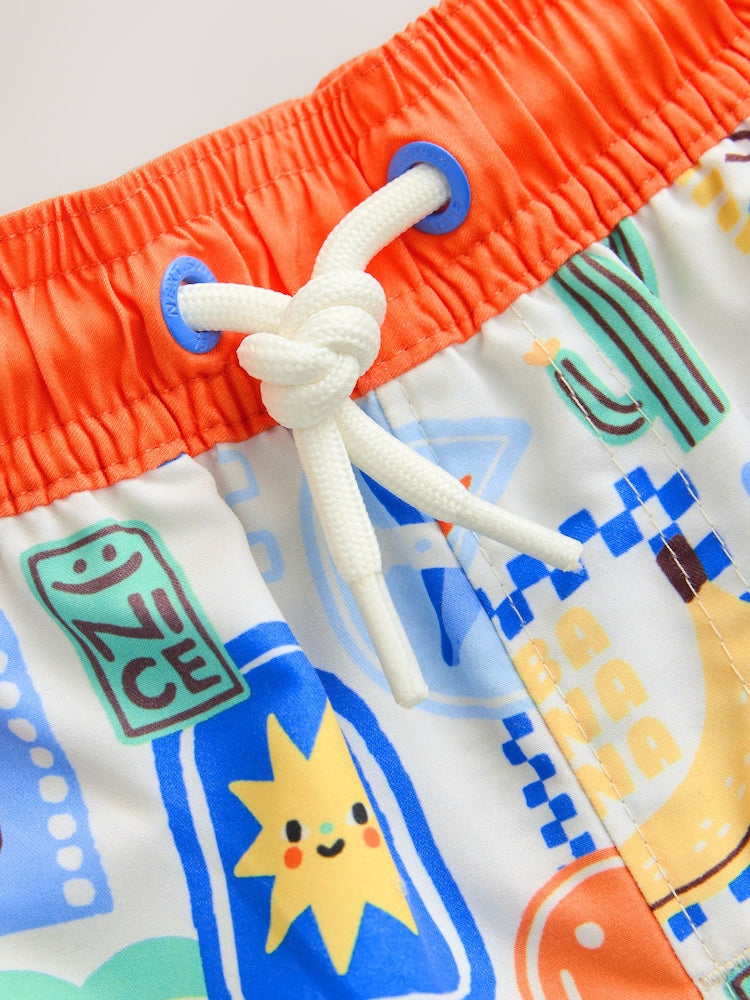 White Postcard Printed Swim Shorts (3mths-7yrs) - Size 3-6 Months (62-68cm)