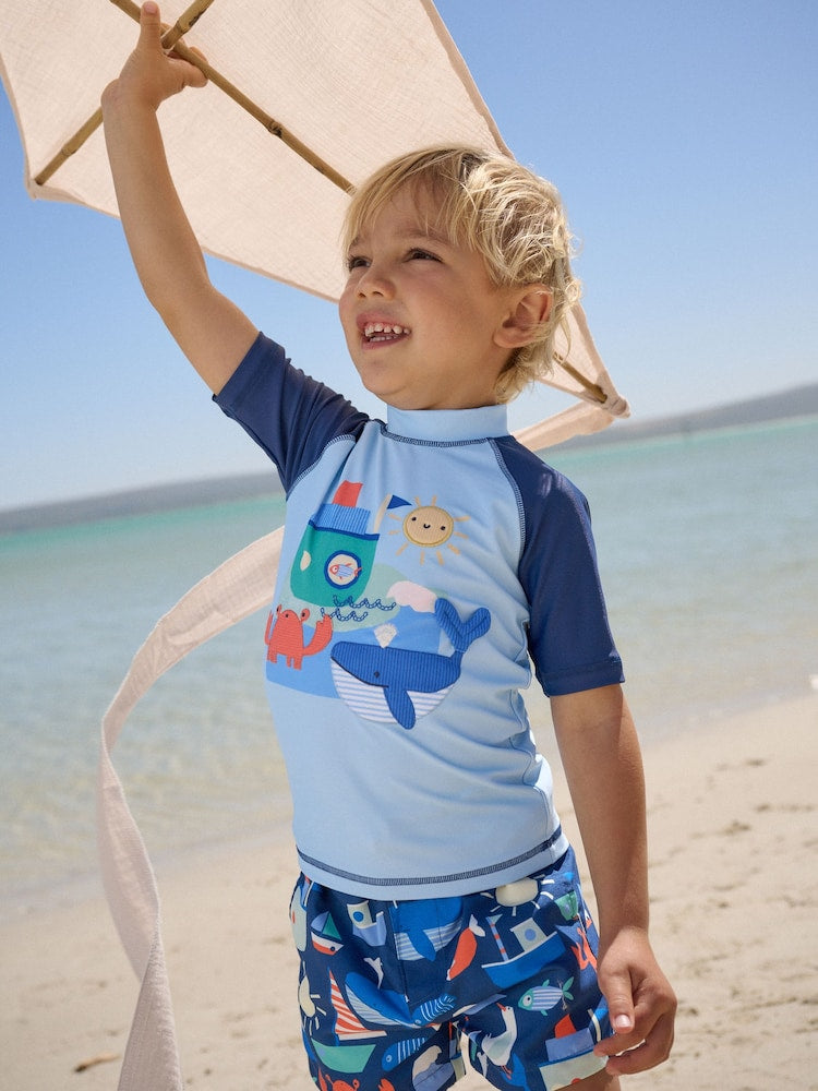 Blue Sunsafe Rash Vest and Swim Shorts Set (3mths-7yrs)