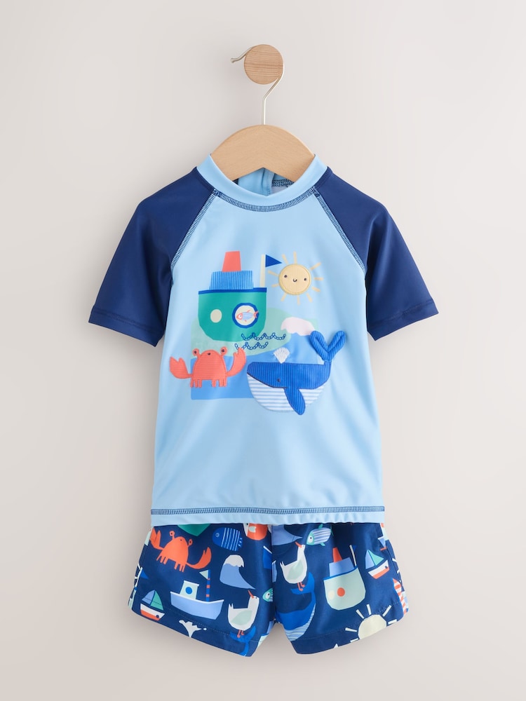Blue Sunsafe Rash Vest and Swim Shorts Set (3mths-7yrs)