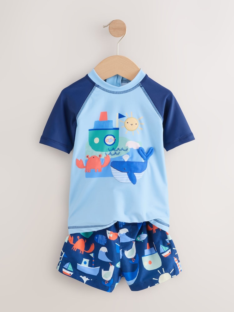 Blue Sunsafe Rash Vest and Swim Shorts Set (3mths-7yrs)