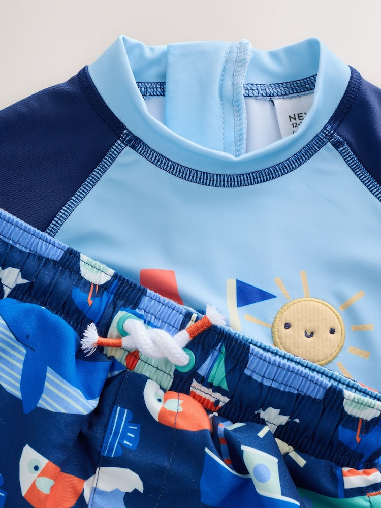 Blue Sunsafe Rash Vest and Swim Shorts Set (3mths-7yrs)