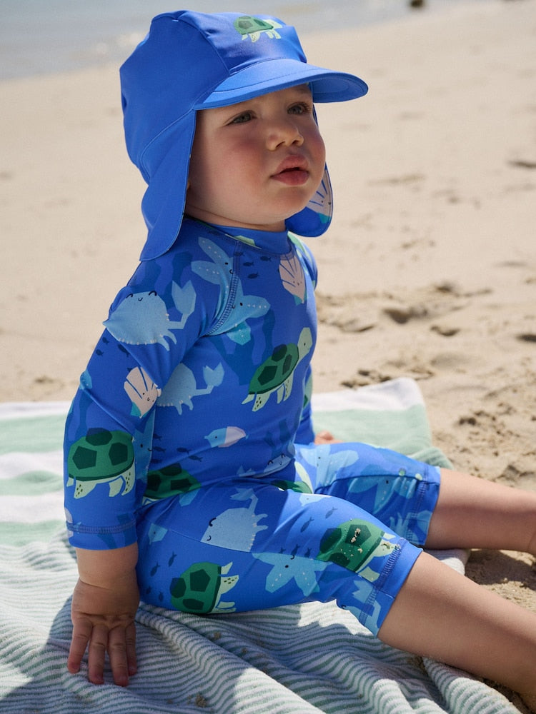 Blue Sunsafe Swimsuit and Hat Set (3mths-7yrs) - Blue / 4 - 5 Years (104 - 110cm)