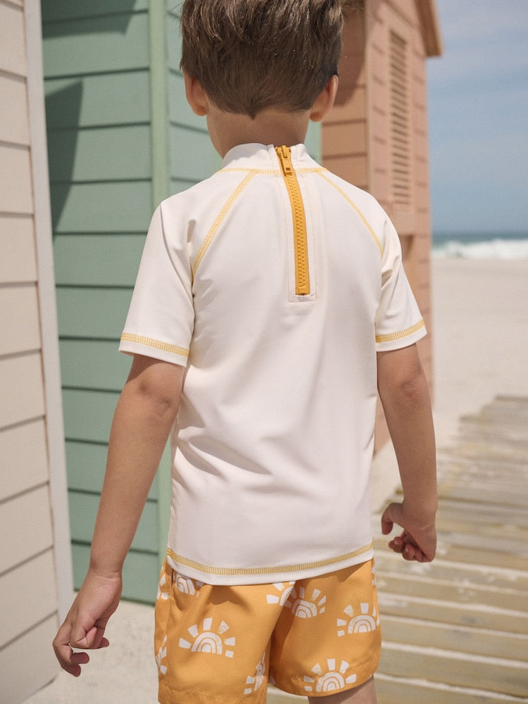 Yellow/Orange Short Sleeve Sunsafe Rash Vest and Swim Shorts Set (3mths-7yrs) - Size 3-6 Months (62-68cm)
