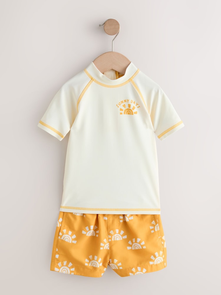 Yellow/Orange Short Sleeve Sunsafe Rash Vest and Swim Shorts Set (3mths-7yrs) - Size 3-6 Months (62-68cm)