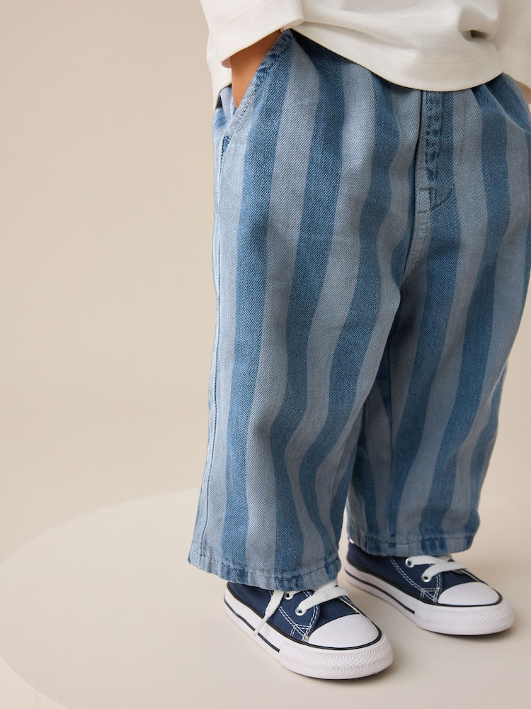 Dark Blue Stripe Pull On Wide Trousers (3mths-7yrs) - Size 3-6 Months (62-68cm) - Dark Blue Stripe Pull On Wide