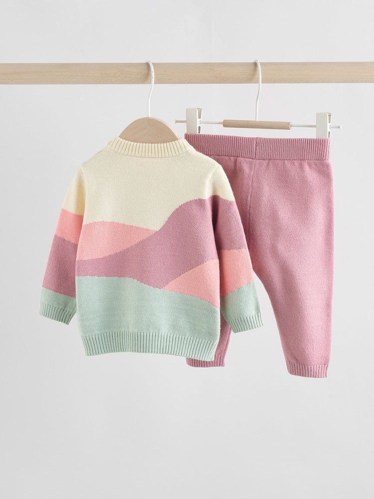 Pink Sheep Scene Baby Knitted Jumper and Leggings Set 2 Piece (0mths-2yrs)