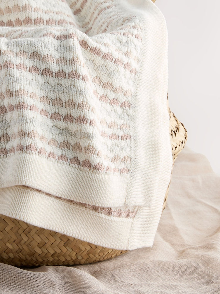 Neutral Bobble Knitted Baby Blanket