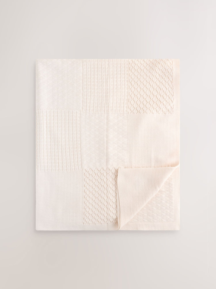 Cream Knitted Patchwork Baby Blanket