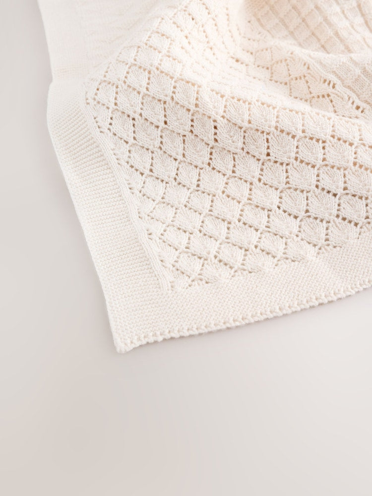 Cream Knitted Patchwork Baby Blanket