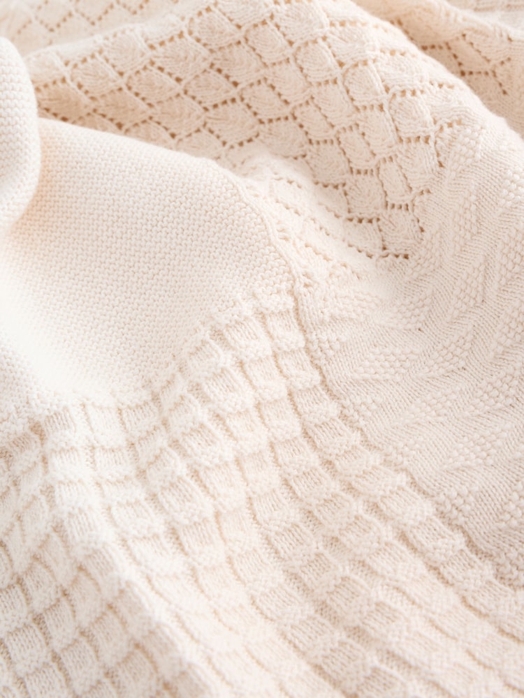 Cream Knitted Patchwork Baby Blanket