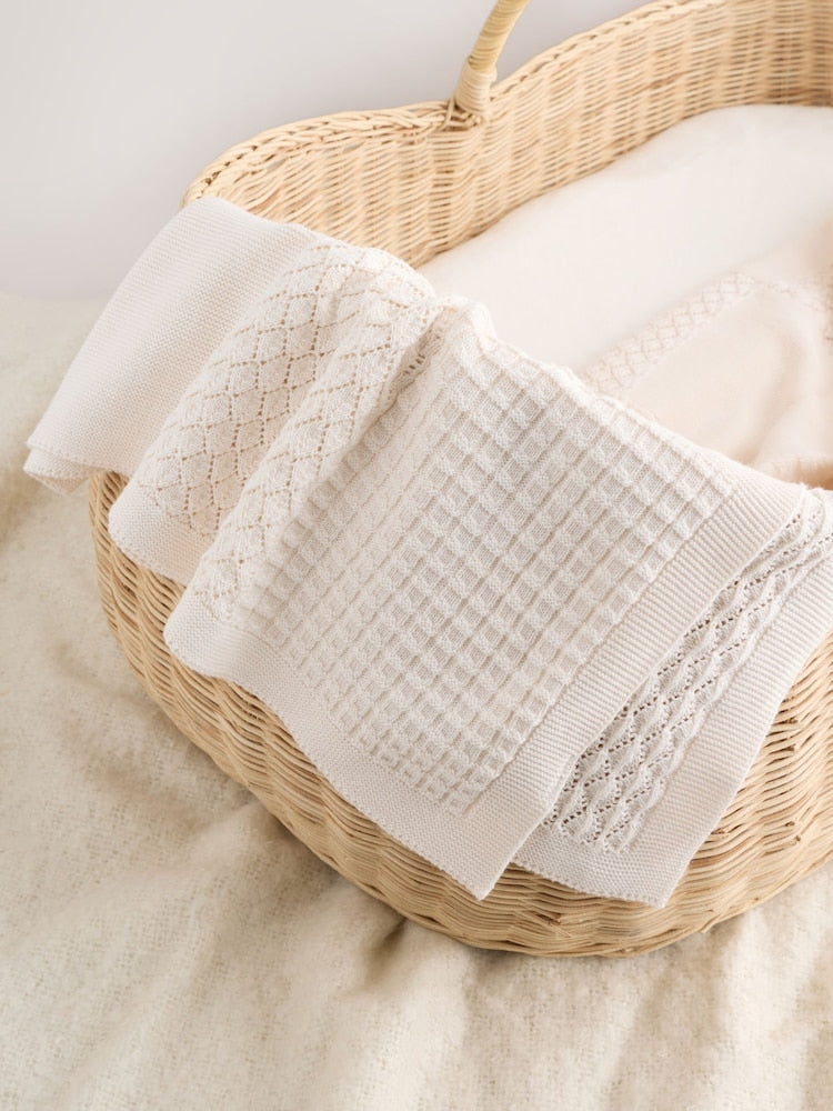 Cream Knitted Patchwork Baby Blanket