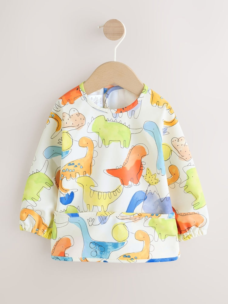 Blue Dinosaurs Weaning And Feeding Sleeved Bib