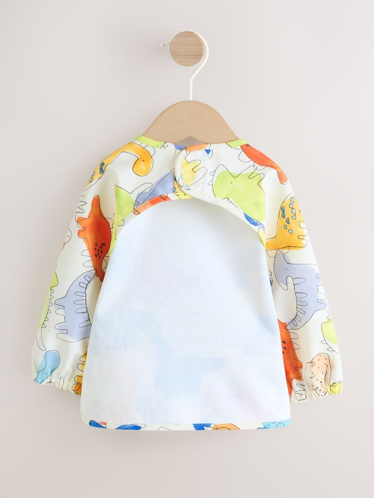 Blue Dinosaurs Weaning And Feeding Sleeved Bib