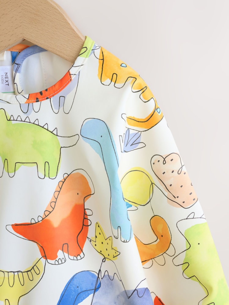 Blue Dinosaurs Weaning And Feeding Sleeved Bib
