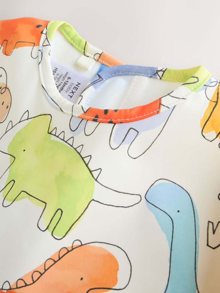 Blue Dinosaurs Weaning And Feeding Sleeved Bib