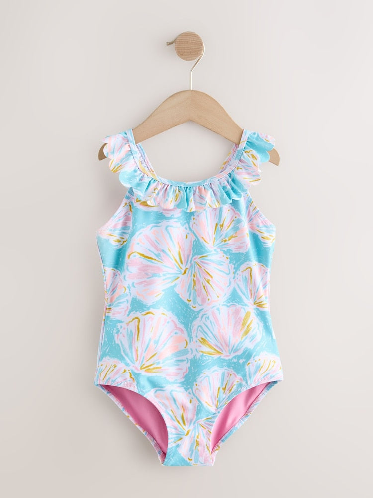 Blue Shell Frill Swimsuit (3-16yrs)