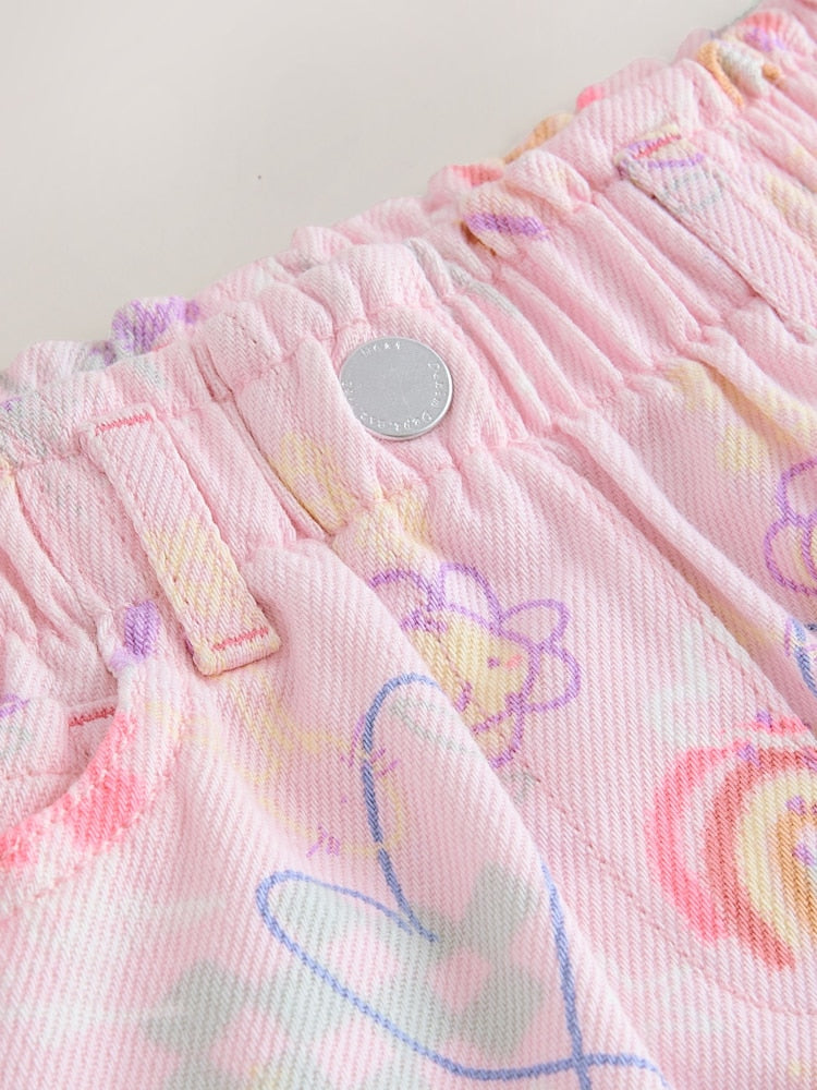 Pink Graffiti Print Pull On Denim