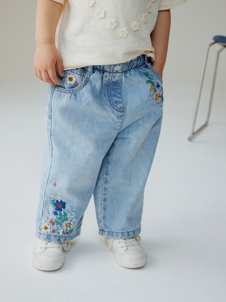 Mid Blue Floral Embroidered Jeans (3mths-7yrs)