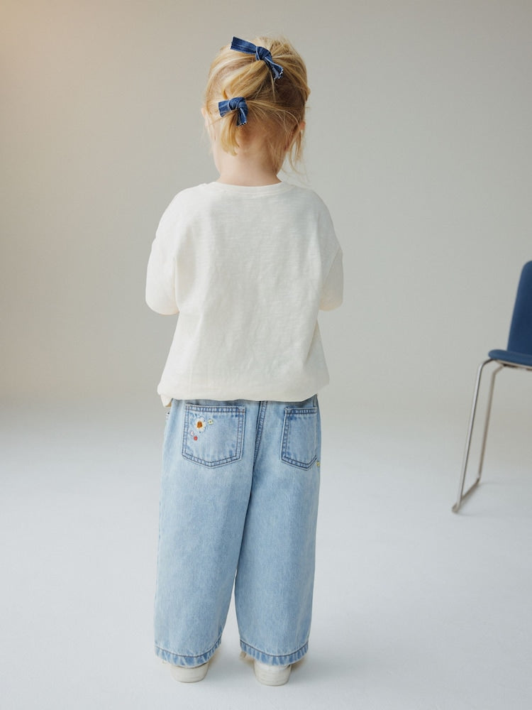 Mid Blue Floral Embroidered Jeans (3mths-7yrs)