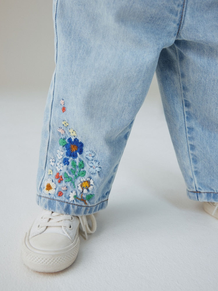 Mid Blue Floral Embroidered Jeans (3mths-7yrs)