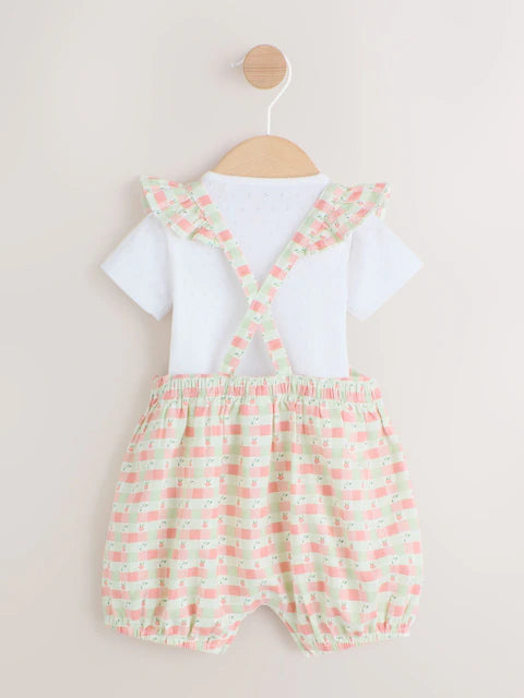 Pink Check Baby Dungarees and Bodysuits Set 2 Piece (0mths-2yrs)
