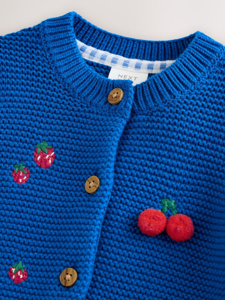 Blue Embroidered Cherry Cardigan (0mths-2yrs)