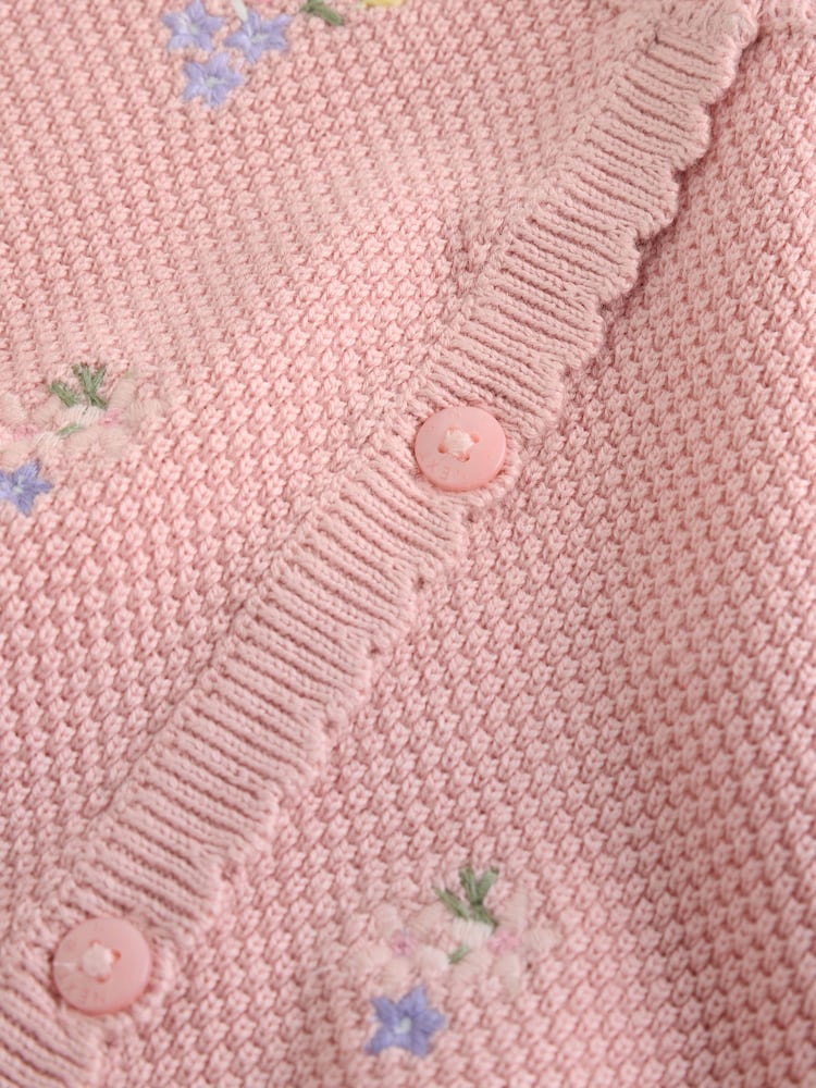 Pink Floral Embroidered Floral Embroidered Baby Cardigan (0mths-2yrs)