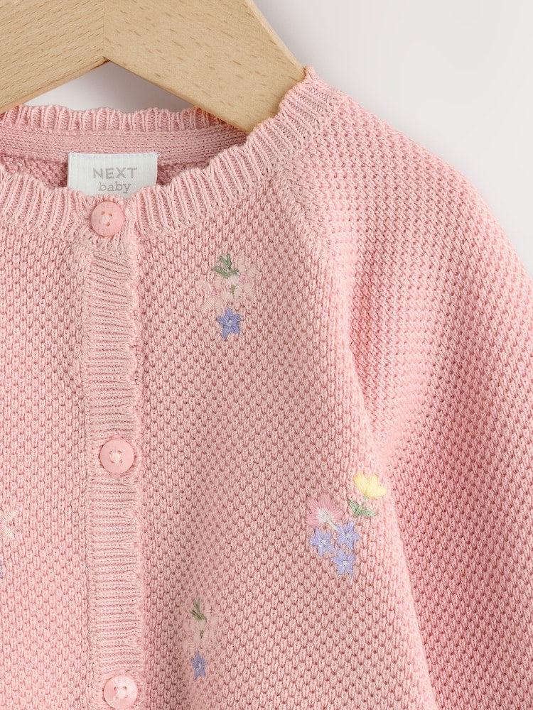 Pink Floral Embroidered Floral Embroidered Baby Cardigan (0mths-2yrs)