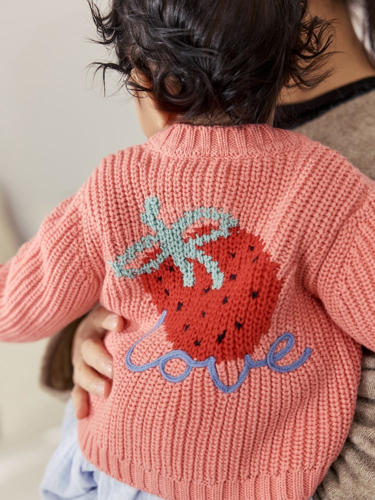 Pink Strawberry Baby Embroidered Back Cardigan (0mths-2yrs)