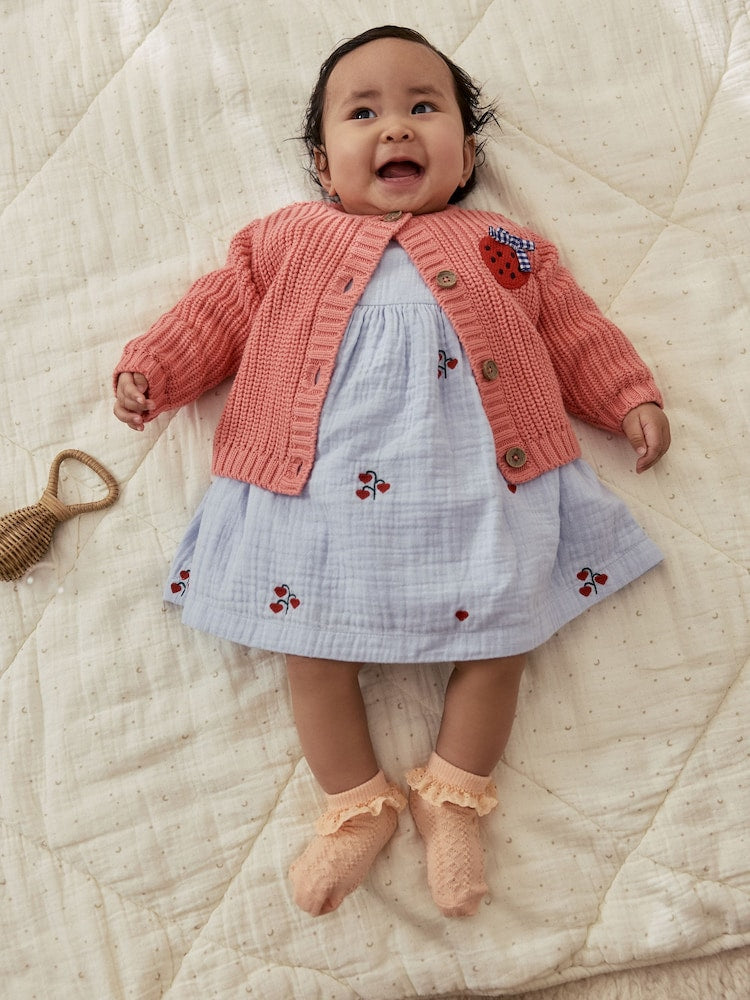 Pink Strawberry Baby Embroidered Back Cardigan (0mths-2yrs)
