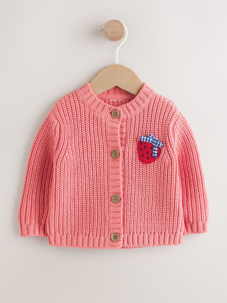 Pink Strawberry Baby Embroidered Back Cardigan (0mths-2yrs)