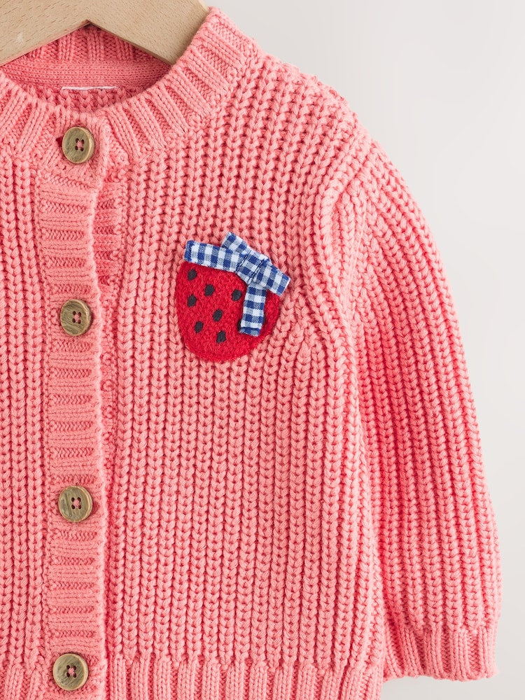 Pink Strawberry Baby Embroidered Back Cardigan (0mths-2yrs)