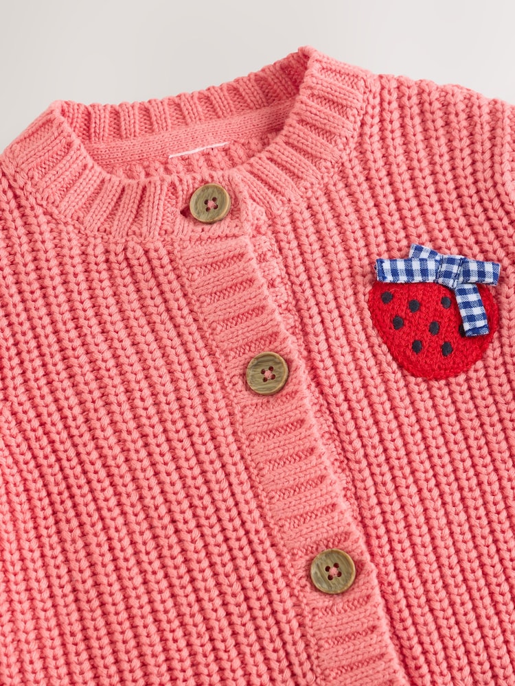 Pink Strawberry Baby Embroidered Back Cardigan (0mths-2yrs)