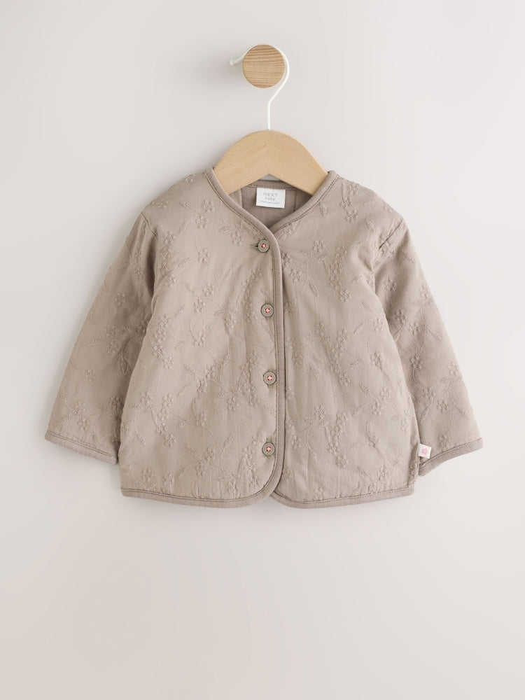 Neutral Broderie Button Through Baby Jacket (0mths-2yrs)