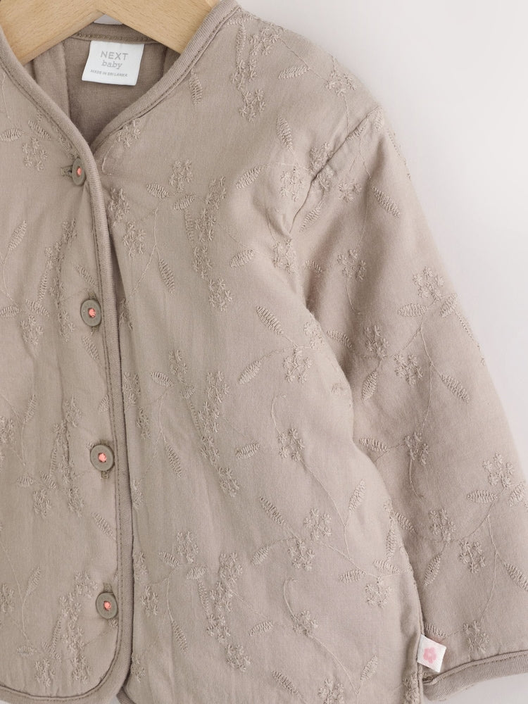 Neutral Broderie Button Through Baby Jacket (0mths-2yrs)