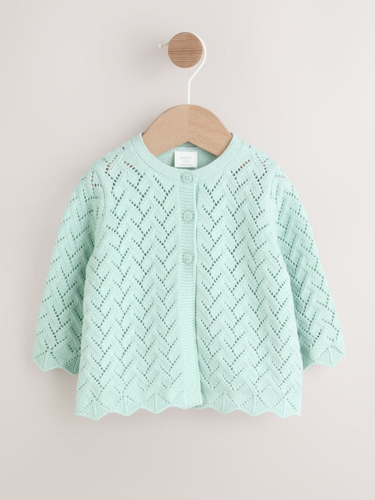 Green Pointelle Knitted Baby Cardigan (0mths-2yrs)
