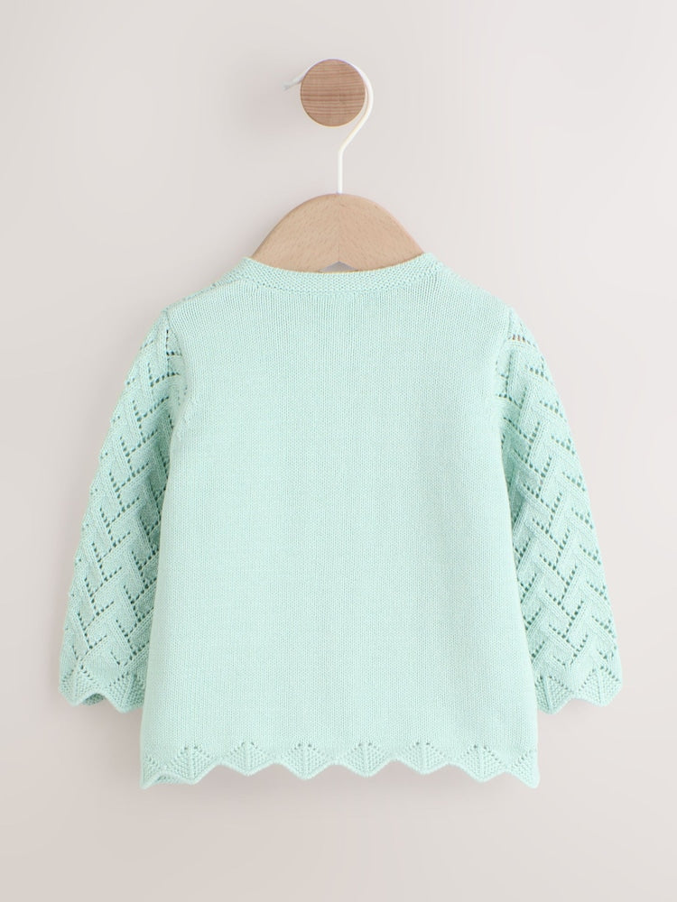 Green Pointelle Knitted Baby Cardigan (0mths-2yrs)