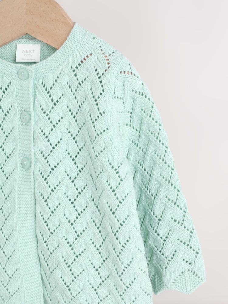 Green Pointelle Knitted Baby Cardigan (0mths-2yrs)