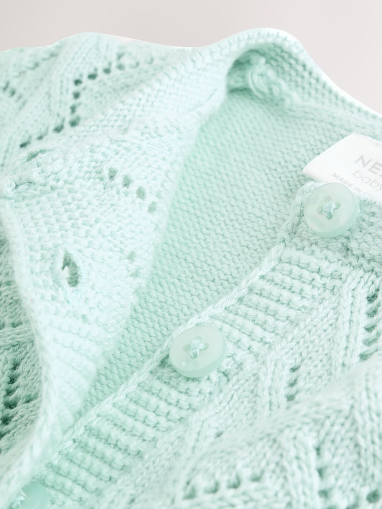 Green Pointelle Knitted Baby Cardigan (0mths-2yrs)